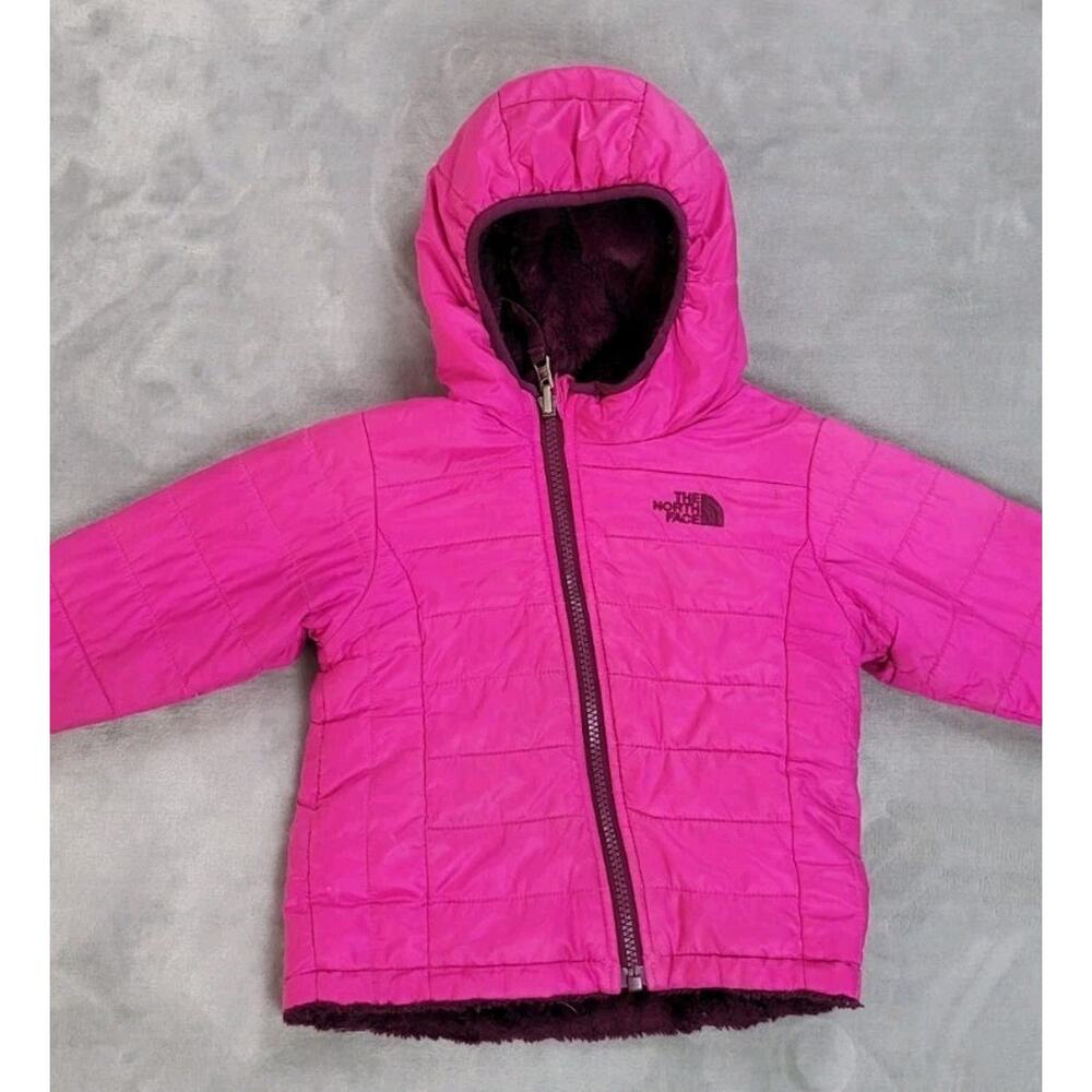 The North Face Puffer Jacket Coat Baby 6-12 Months Reversible Hooded Pink fleece
